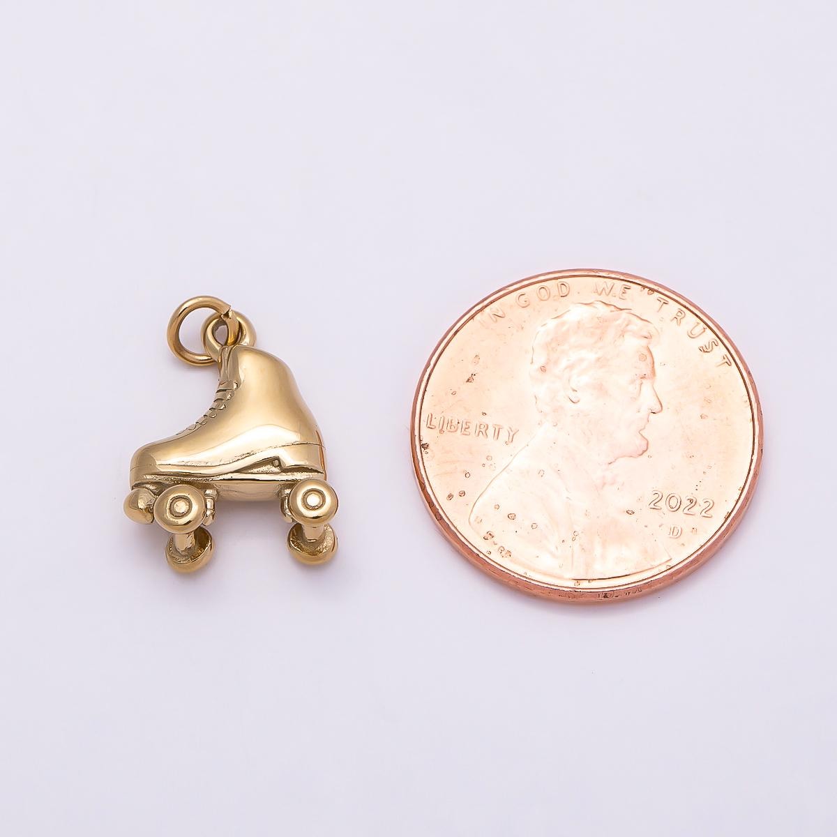 PVD Gold Stainless Steel 14mm Multidimensional Roller Skate Miniature Charm Vintage Style Derby DIY Jewelry Supply Necklace | Charms-01017