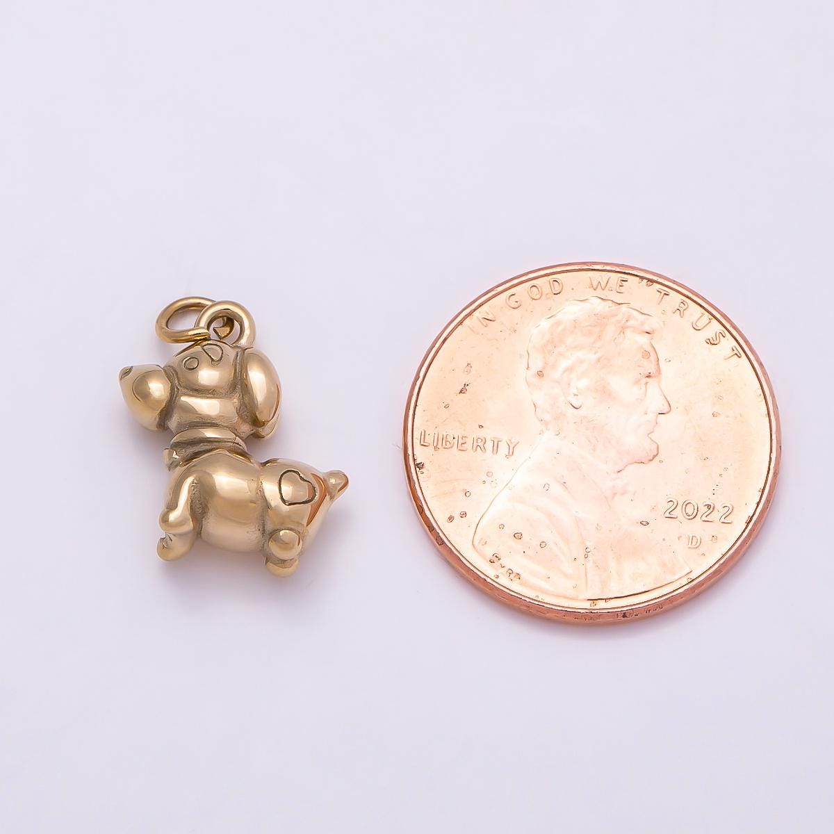 PVD Gold Stainless Steel 13mm Puffy Puppy with Heart Engraving Animal Charm Pet Jewelry Mini Sweetheart Pendant DIY Supply | Charms-01018