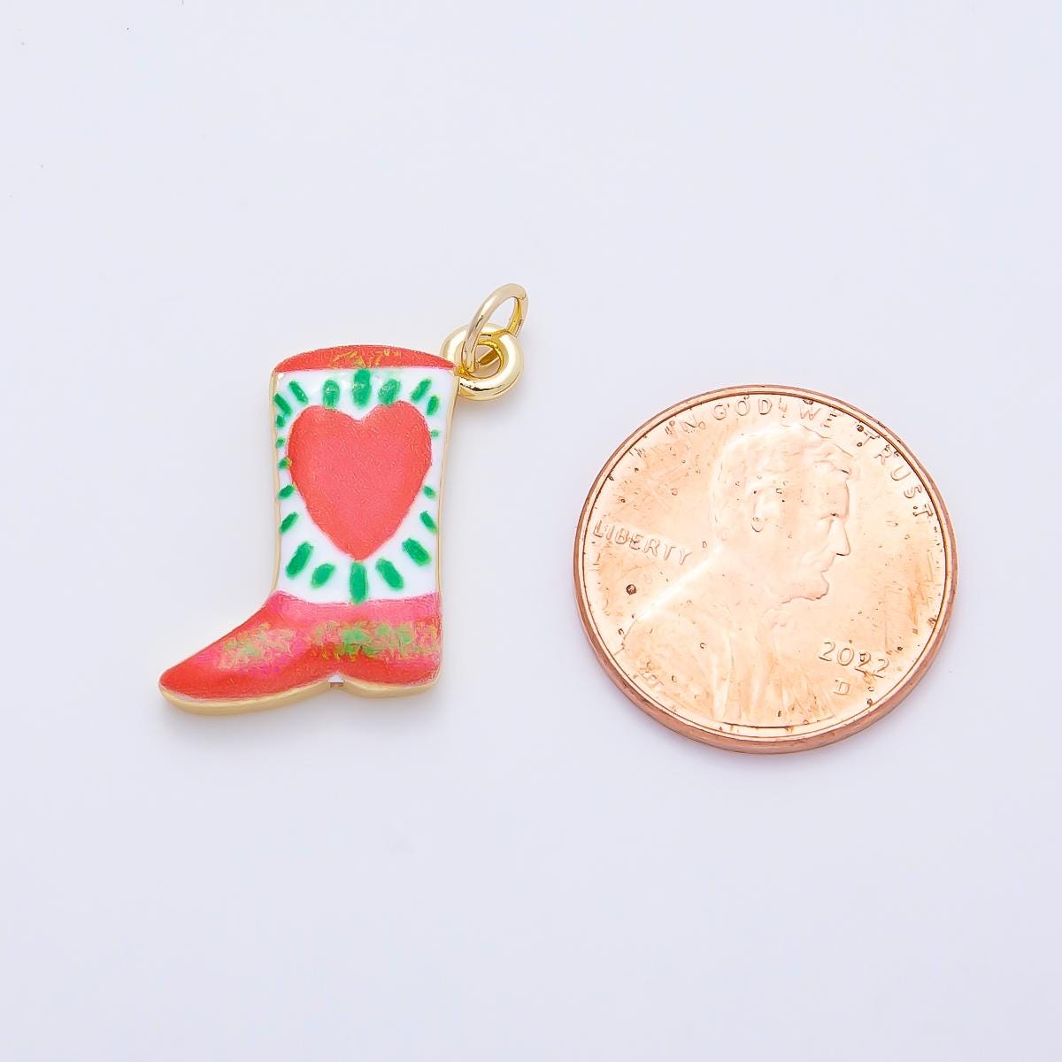 16K Gold Filled 20mm Enamel Boots Shoes Charm Western Cowboy Art Heart Cherry Tulip Bootie for DIY Jewelry Making Supplies | Charms-01236