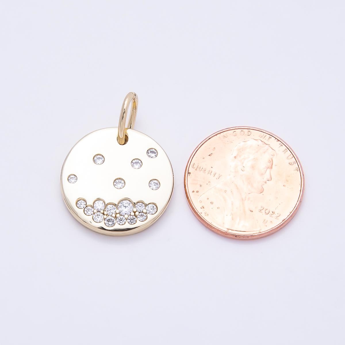14K Gold Filled 18mm Clear CZ Dotted Round Pendant Constellation Scattered Crystal Medal DIY Jewelry Supply Necklace | Charms-01053