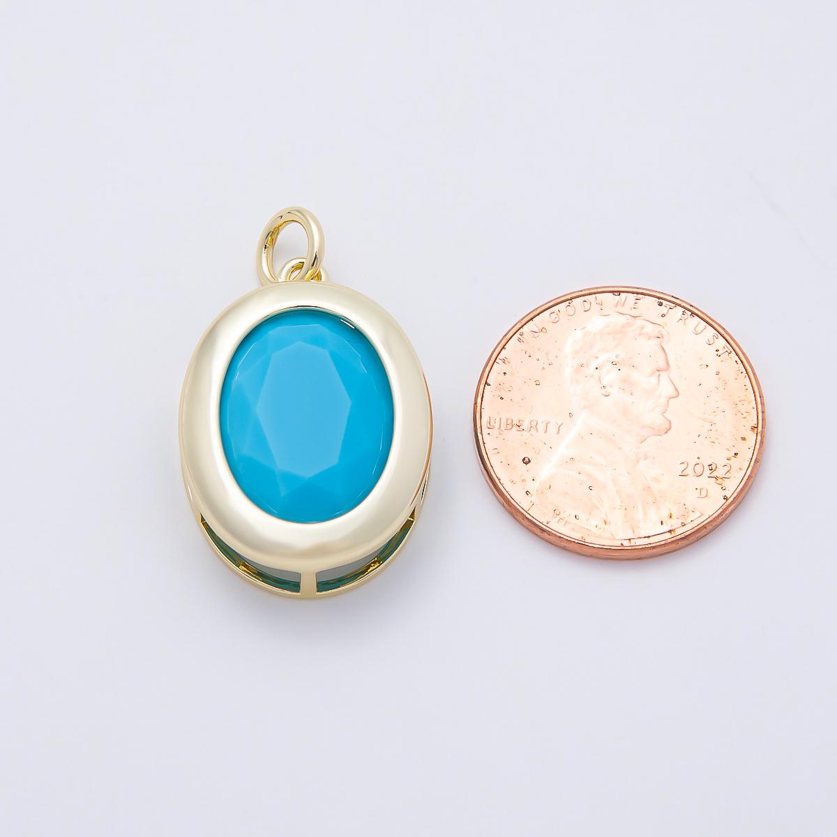 16K Gold Filled 23mm Clear, Turquoise Oval Bezel Charm Faceted Crystal Pendant DIY Necklace Earring Jewelry Making Supply | Charms-01100