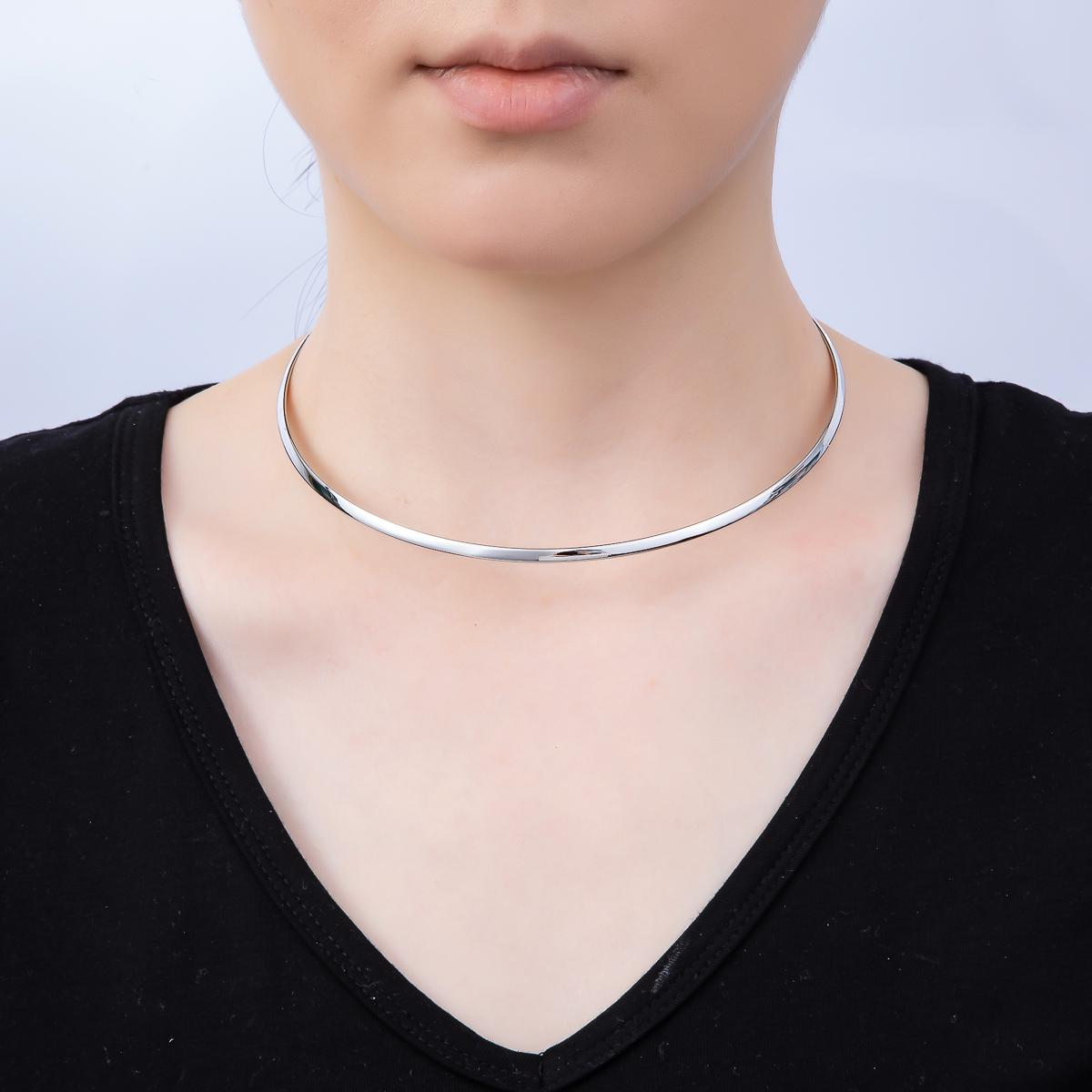 NEW 16K Gold Filled 3.3mm Flat-Edged Floating Collar Torque Necklace in Gold & Silver Minimalist Choker Statement Jewelry Supply | WA-04675