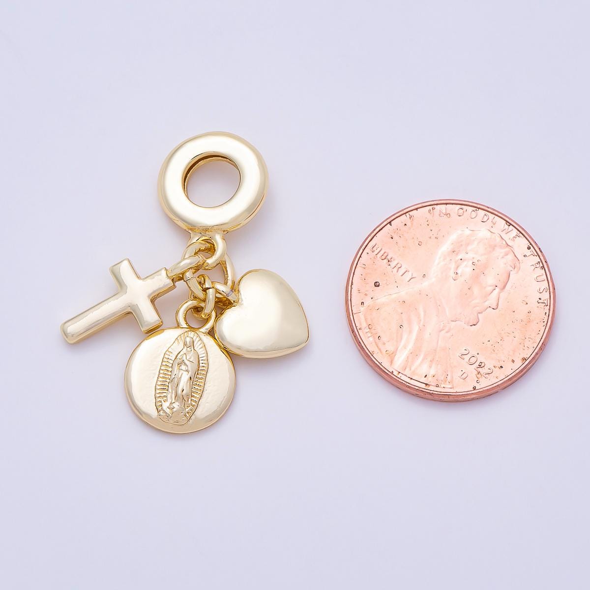 16K Gold Filled 30mm Religious Heart Cross Mother Mary Minimalist Drop Rondelle Pendant Dangle Euro Charm Bracelet DIY Supply | Charms-01152