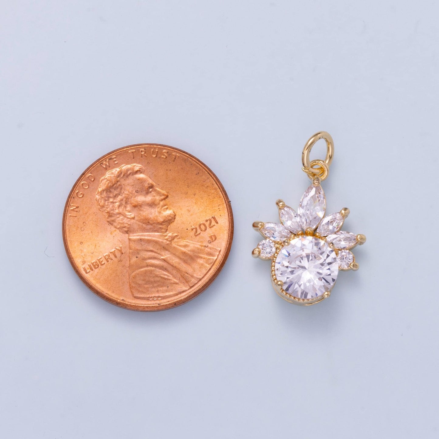 16K Gold Filled 17mm Marquise Round CZ Flower Solitaire Mini Charm Sunburst Charm Layering Necklace DIY Jewelry Supply | Charms-01044