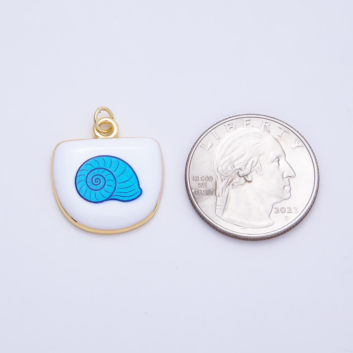 16K Gold Filled 22mm Sea Shell, Scallop, Starfish Blue White Enamel Charm Medallion Tablet Charm for DIY Jewelry Supplies | Charms-01244