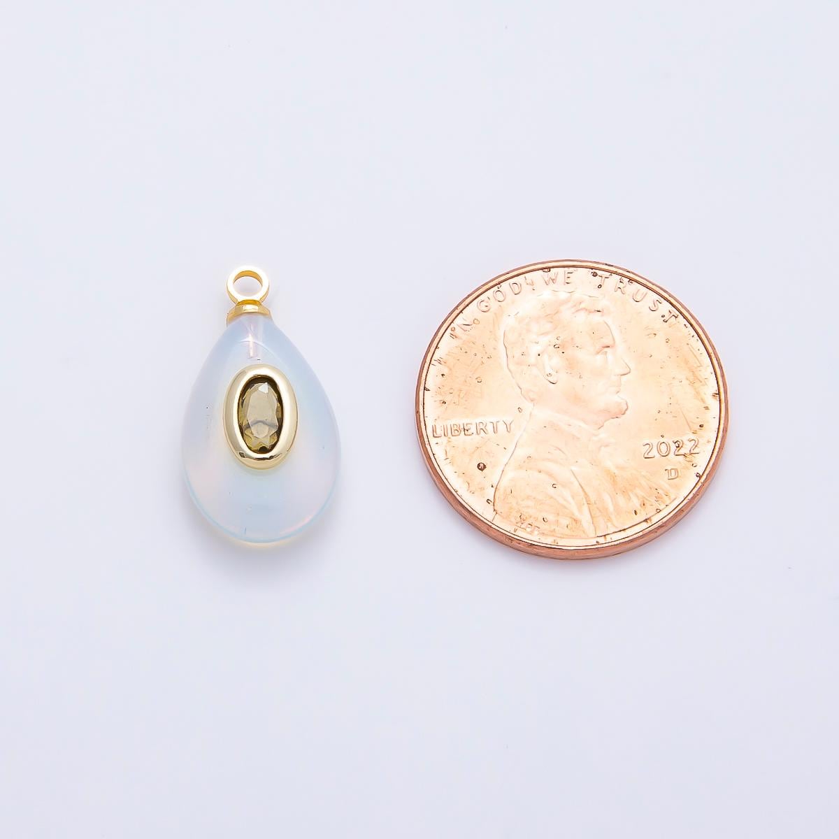 16K Gold Filled 18mm Green CZ Embedded White Opal Gemstone Teardrop Charm Pear Shape for DIY Necklace Jewelry Making Supplies | Charms-01204