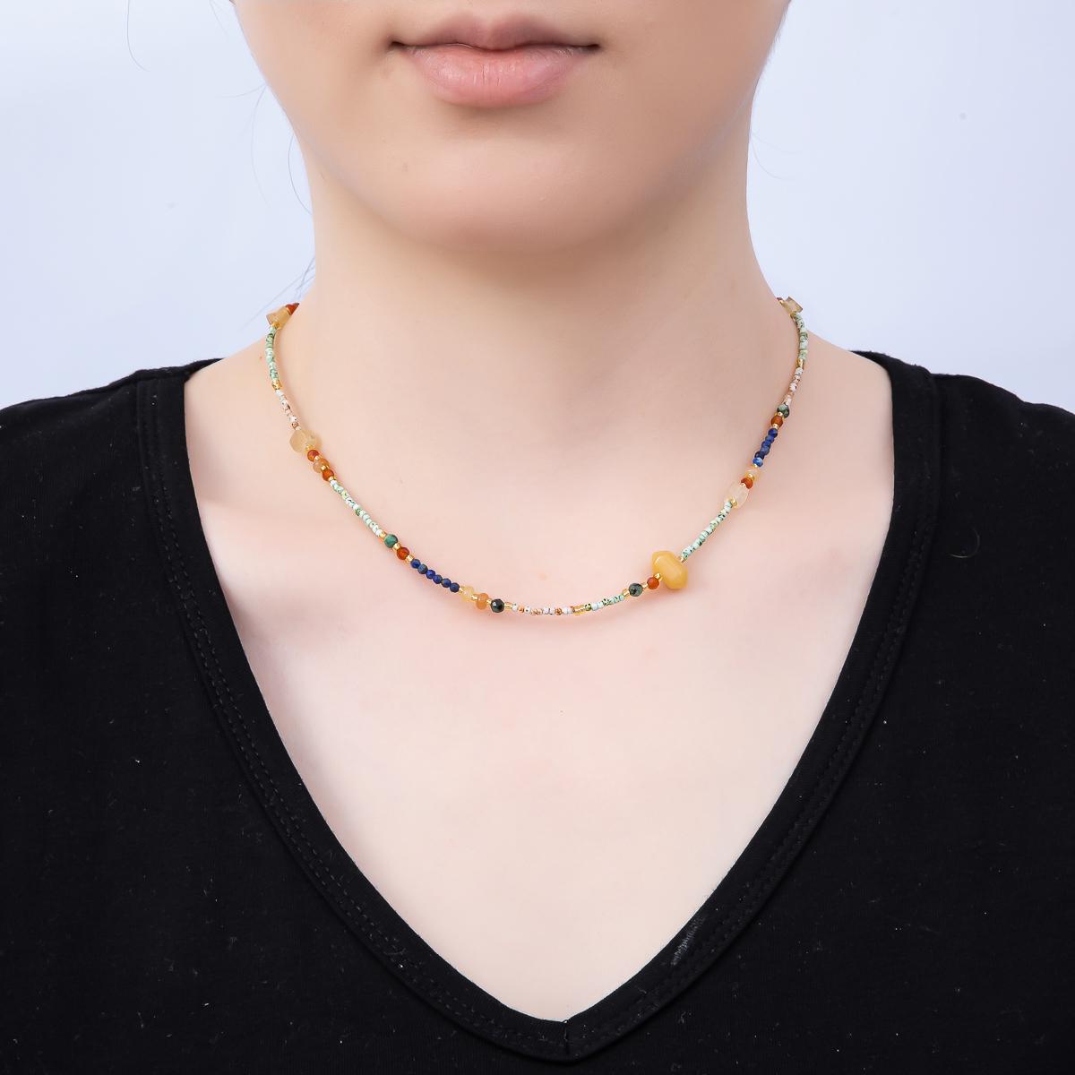 Handmade Stainless Steel 2mm Beach Amazonite Citrine Lapis Lazuli Gemstone Chain 15.5 Inch Necklace Whimsical Layering Gift | WA-04656