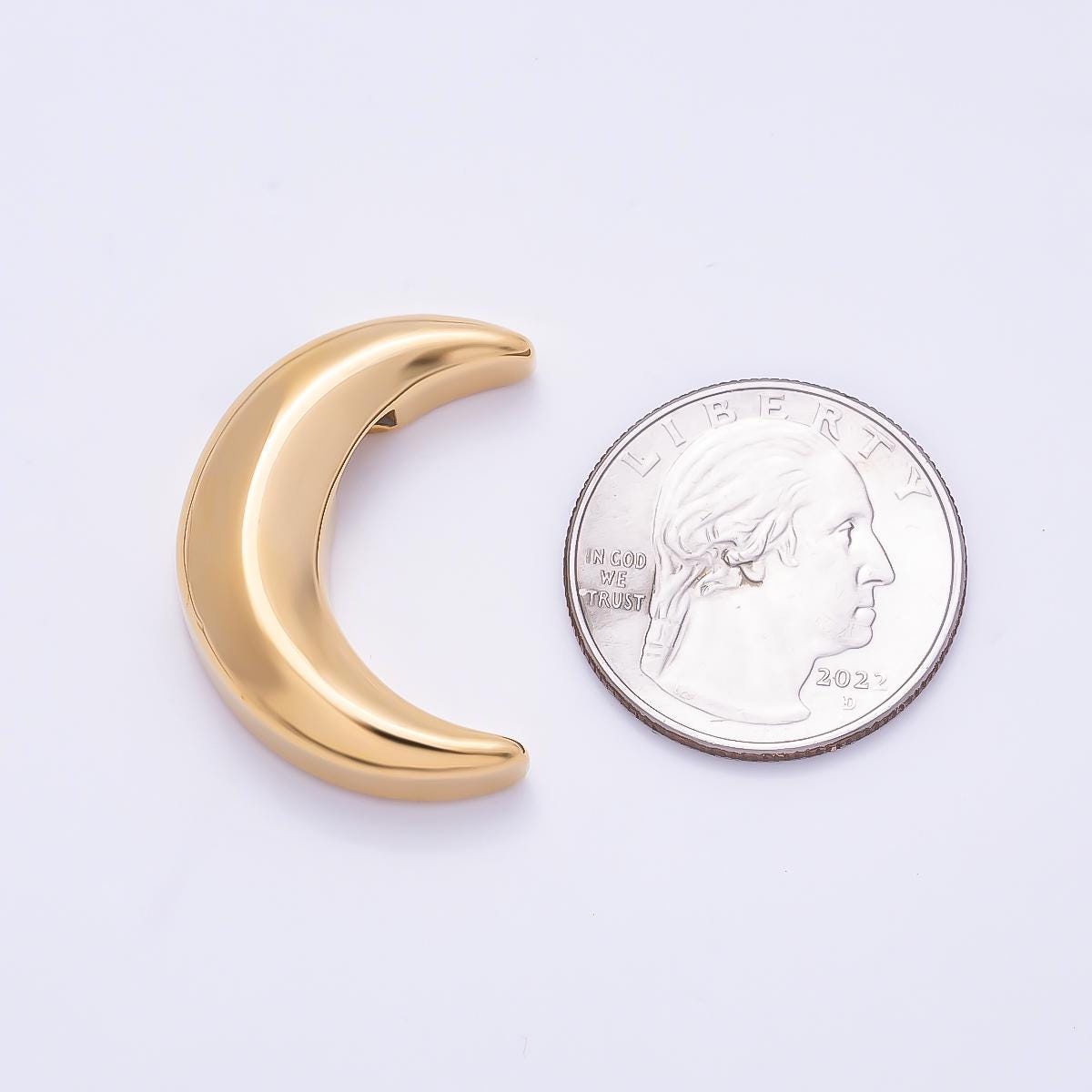 PVD Gold Stainless Steel 30mm Celestial Crescent Moon Slide Bead Minimalist Luna Charm DIY Jewelry Making Supply Starry Night | Beads-00480