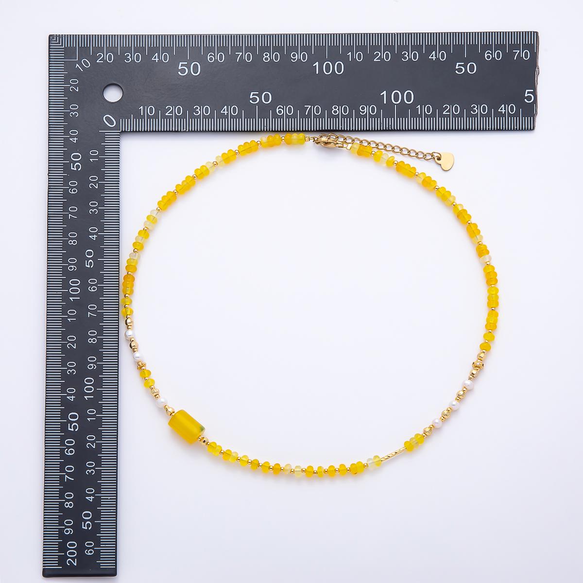 Handmade Yellow Beaded Necklace, Seed Bead Choker, Freshwater Pearl Necklace, Minimalist Gold Layering Necklace, Summer Jewelry Gift WA-4734