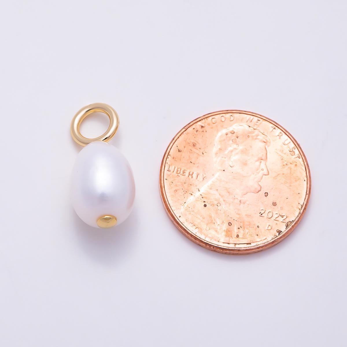 Dainty white pearl gold charm 8mm pearl june birthstone necklace charm, earring dangle charms, pearl drops diy jewelry supplies charms-1396