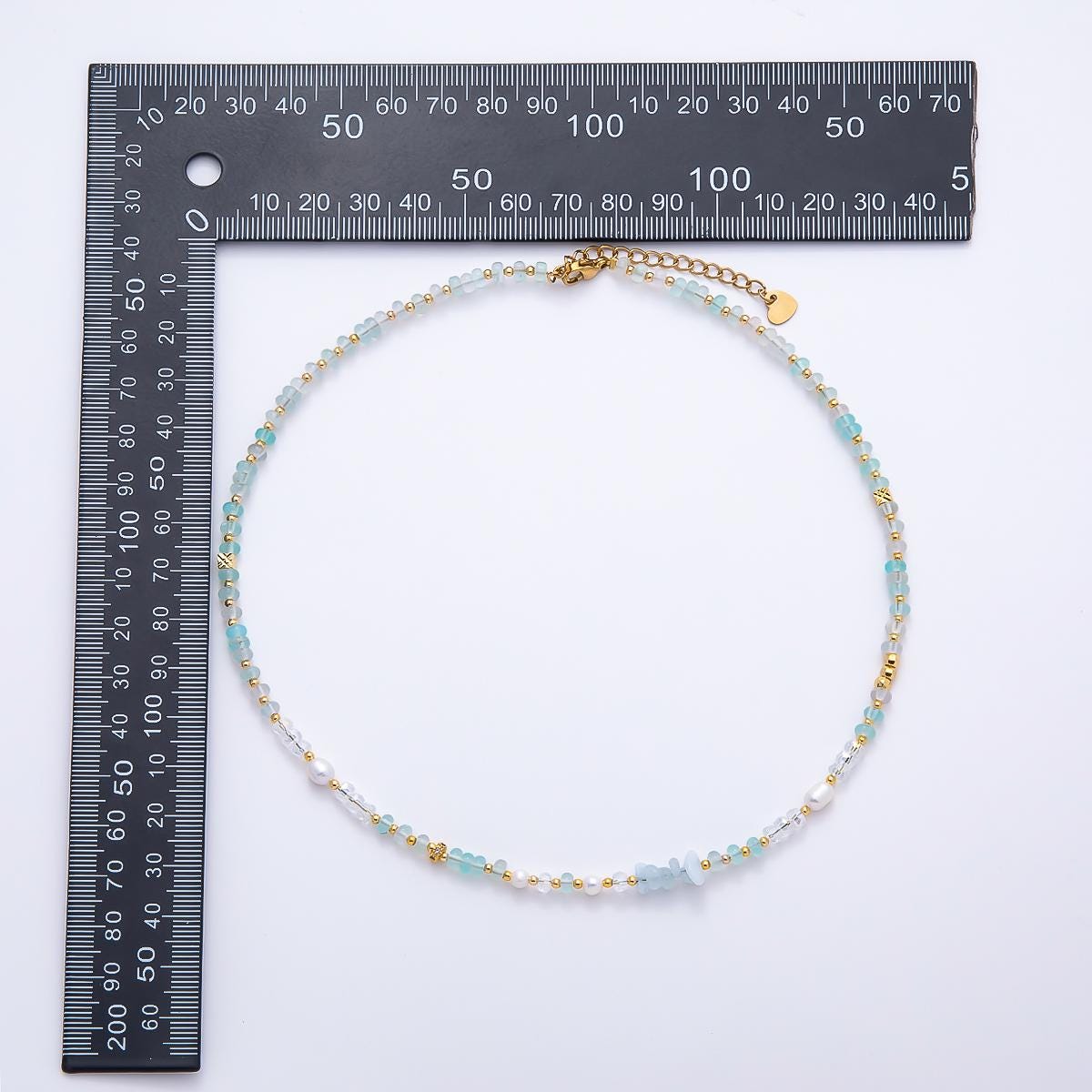 Handmade 4.2mm Blue Aquamarine AB Shell Pearl Rondelle Multifaceted Gemstone Chain 15.5 Inch Necklace Coastal Boho Jewelry for Her| WA-04730