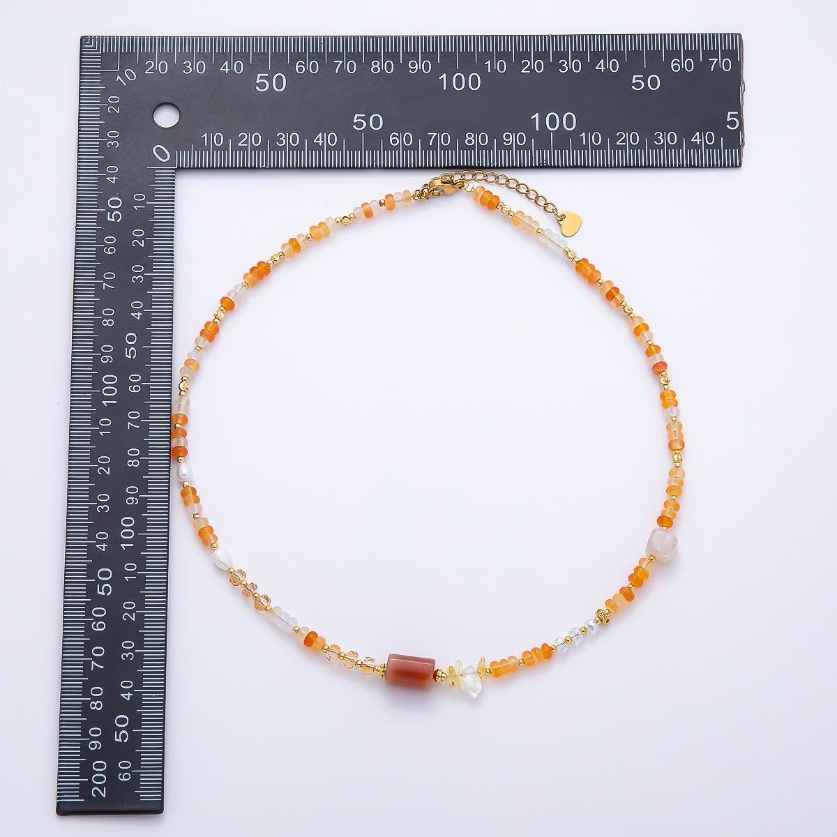 Handmade 4.2mm Yellow Citrine AB Shell Pearl Rondelle Multifaceted Gemstone Chain 15.5 Inch Necklace Warm Boho Autumn Jewelry | WA-04738