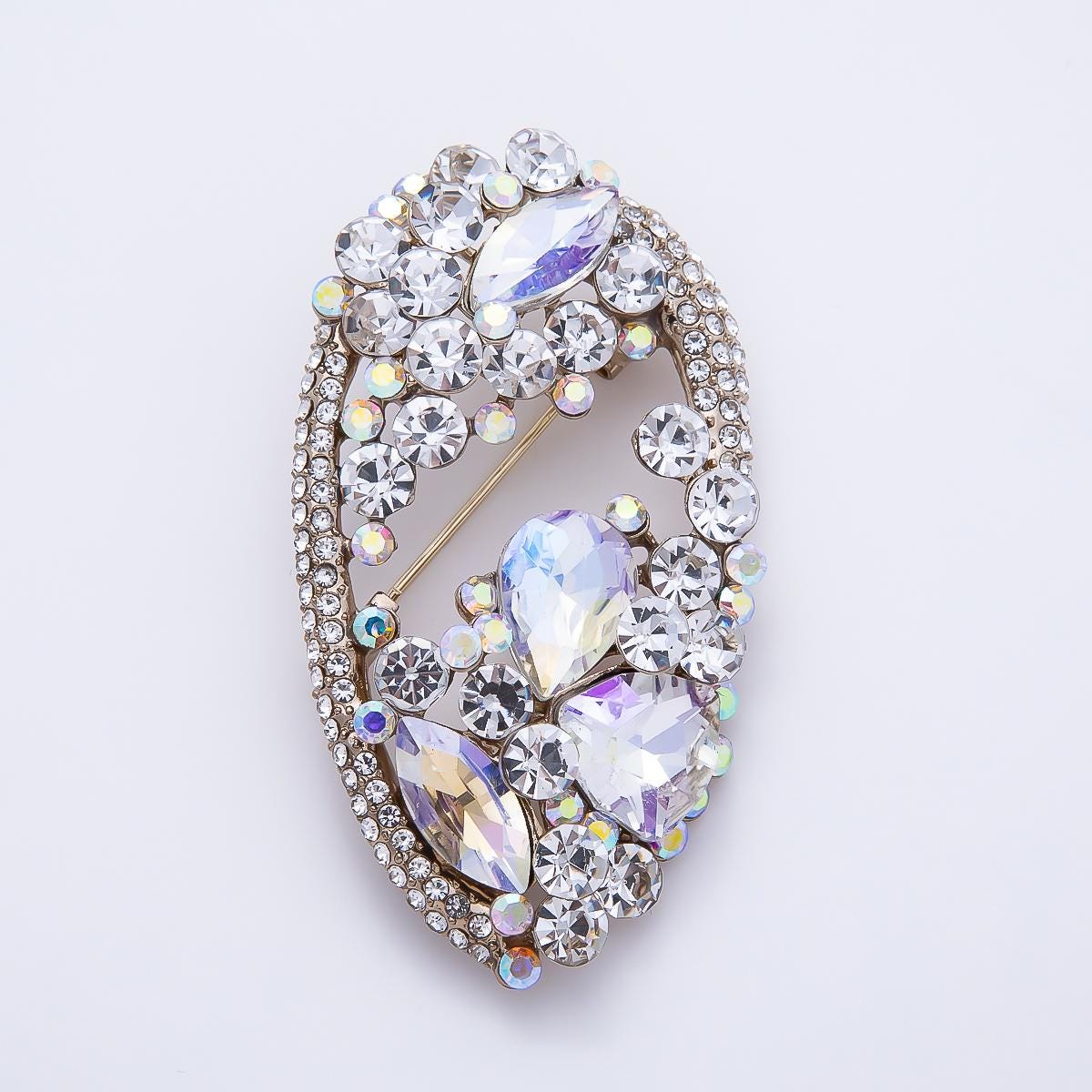 Rhinestone Oval Brooch 63mm Crystal Statement Pin for Wedding Shawl Fashion Piece for Coat Bags Scarves Elegant Jewelry Accessory | BH177