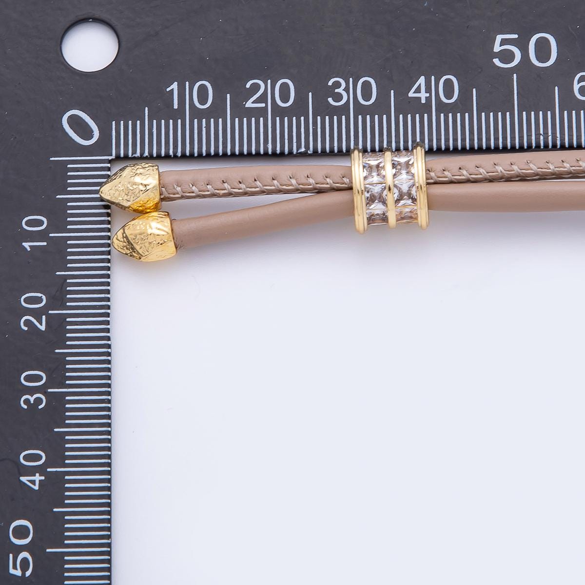 18K Gold Filled 3.3mm Brown, Red Faux Leather Baguette CZ Slide Bolo Chain 24in Necklace Adjustable Slider Cord Bohemian Jewelry | WA-01211