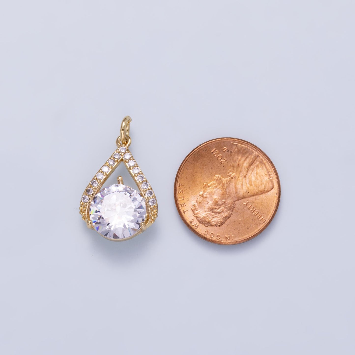 16k Gold Filled CZ Solitaire Round Cluster Charm Drop Pendant for Jewelry Making Supplies DIY Custom Wedding Bridal Necklace | CHARMS-01267