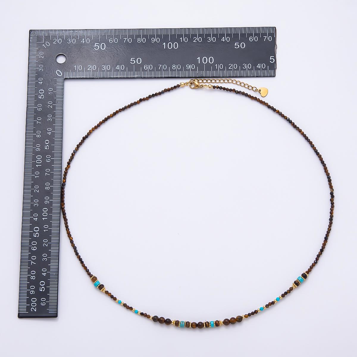 Handmade 4mm Turquoise Tiger Eye Round Gradient Gemstone Chain 22 Inch Necklace Boho Earthy Coastal Jewelry Gift for Her | WA-00491