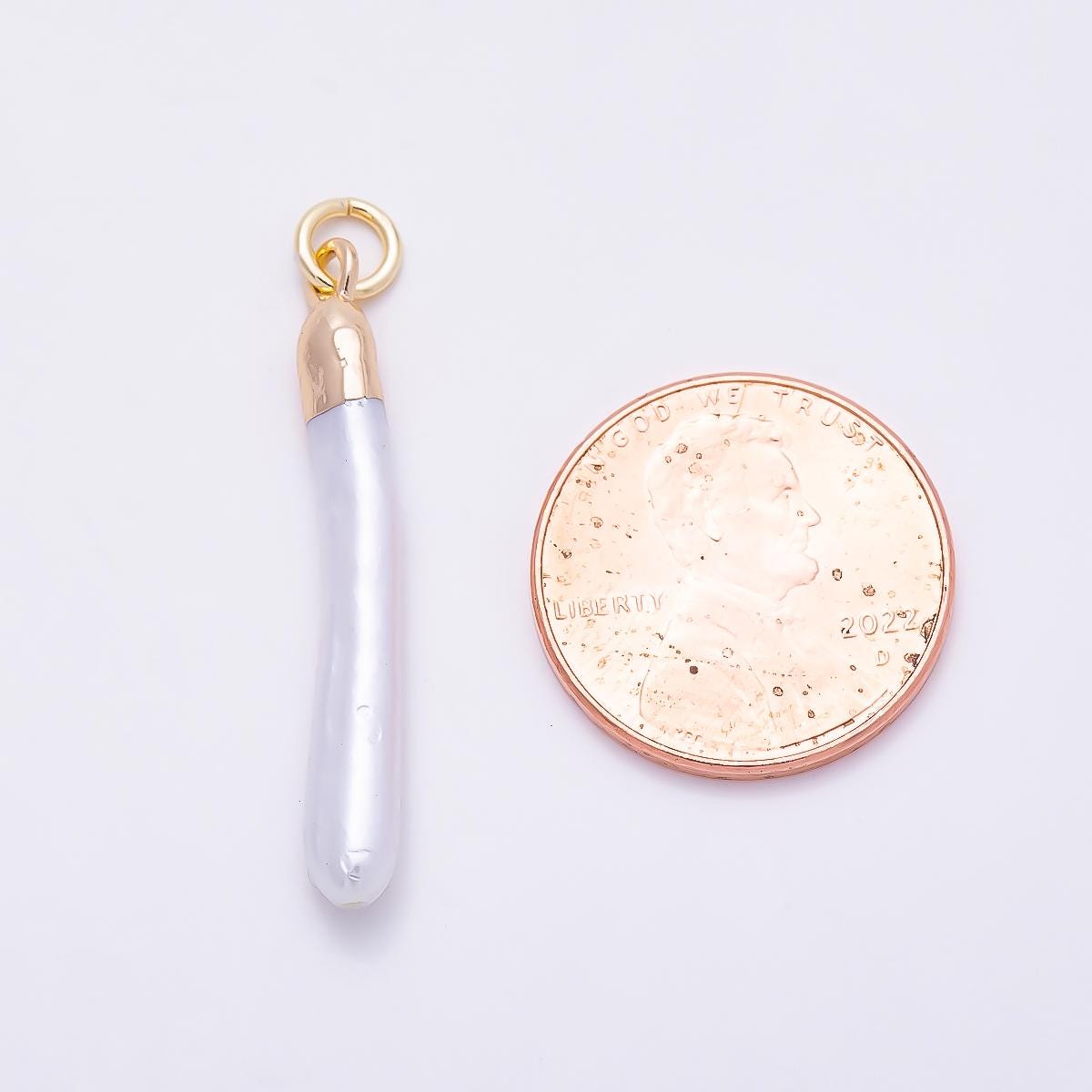 18K Gold Filled 30mm White Biwa Freshwater Pearl Foil Charm Simple Necklace Charm Wedding Jewelry Gift for Her DIY Supply | Charms-01370