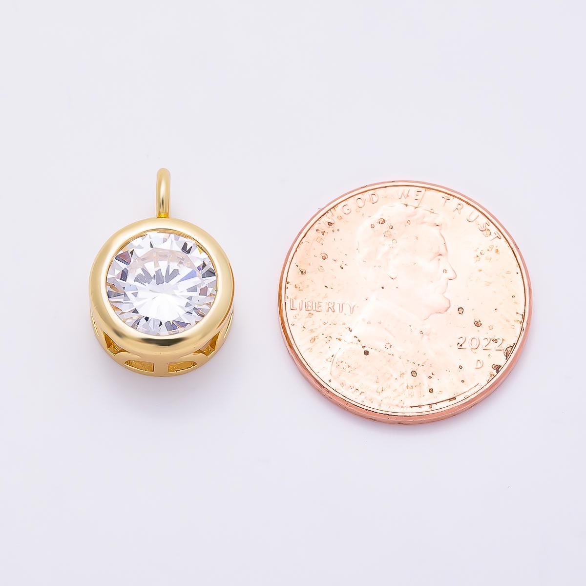16K Gold Filled 15mm Round CZ Bezel Solitaire Pendant in Gold & Silver | Charms-01378