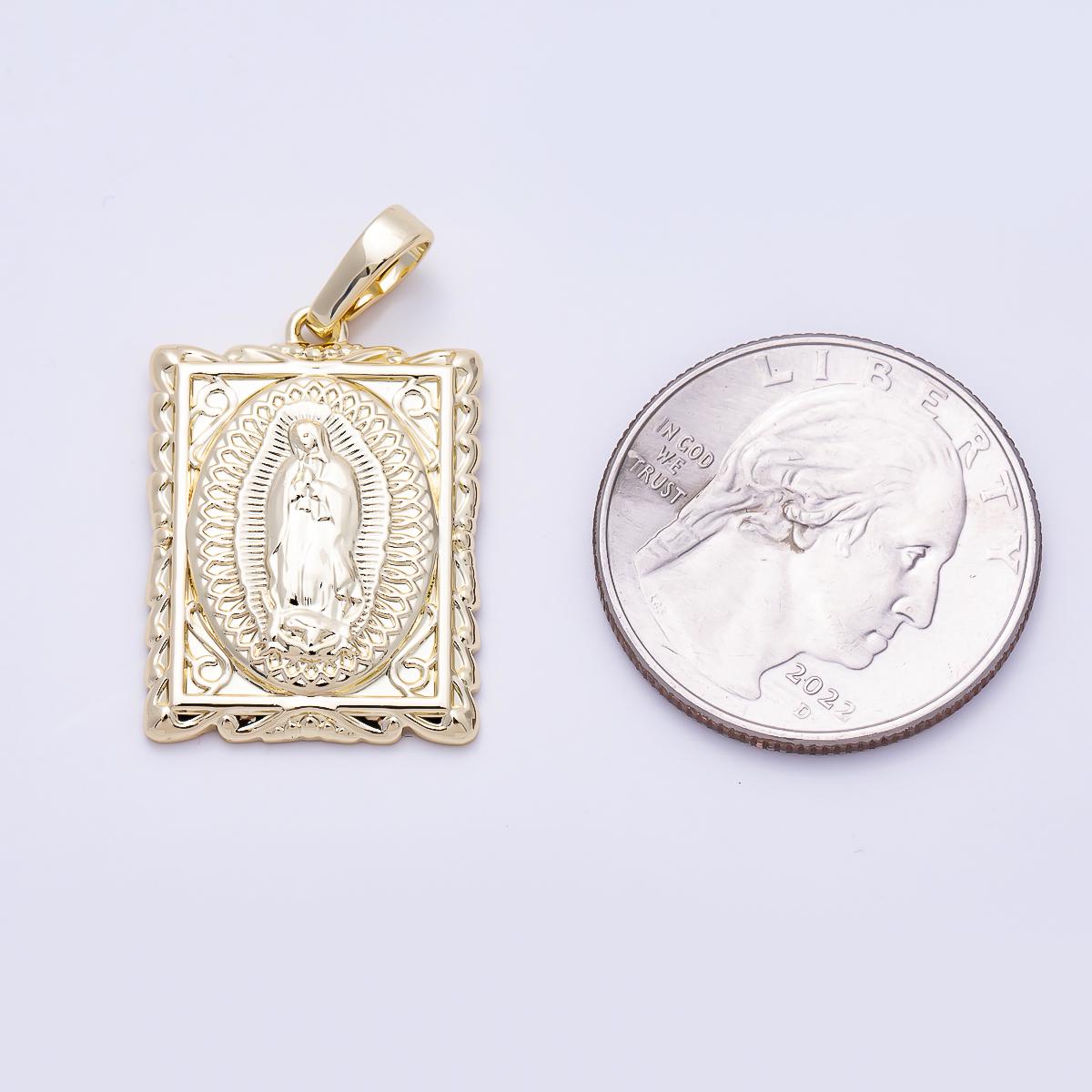 16K Gold Filled 25mm Mother Mary Religious Rectangular Tag Pendant Catholic Protection Jewelry Gift for Her | Charms-01404