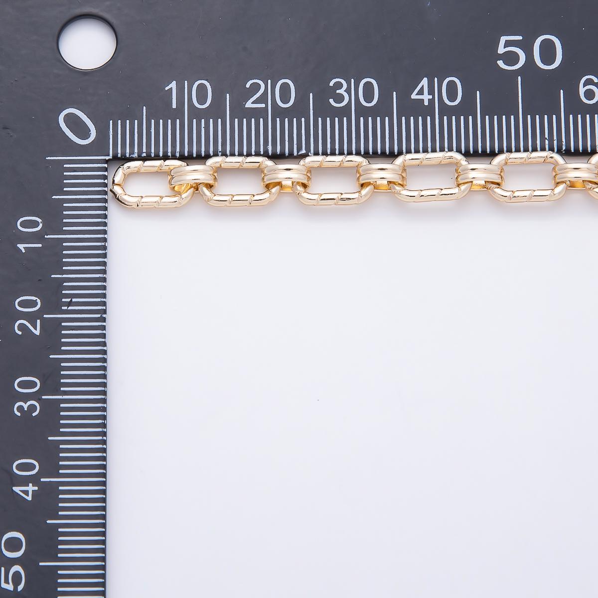 18K Gold Filled 10mm x 6mm Lined Paperclip w Double Cable Link Unfinished Chain by Yard | Roll-01894
