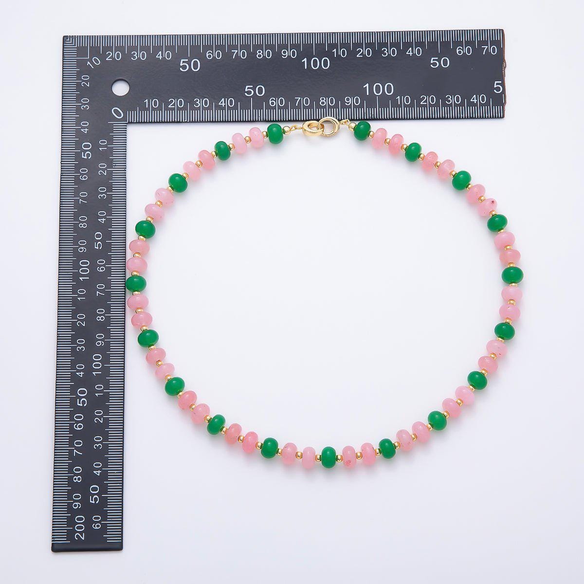 16K Gold Filled 3.3mm Bead Rondelle Gemstone Chain 17 Inch Necklace w. Dual Push Gate Colorful Beaded Choker Summer Jewelry | WA-02161