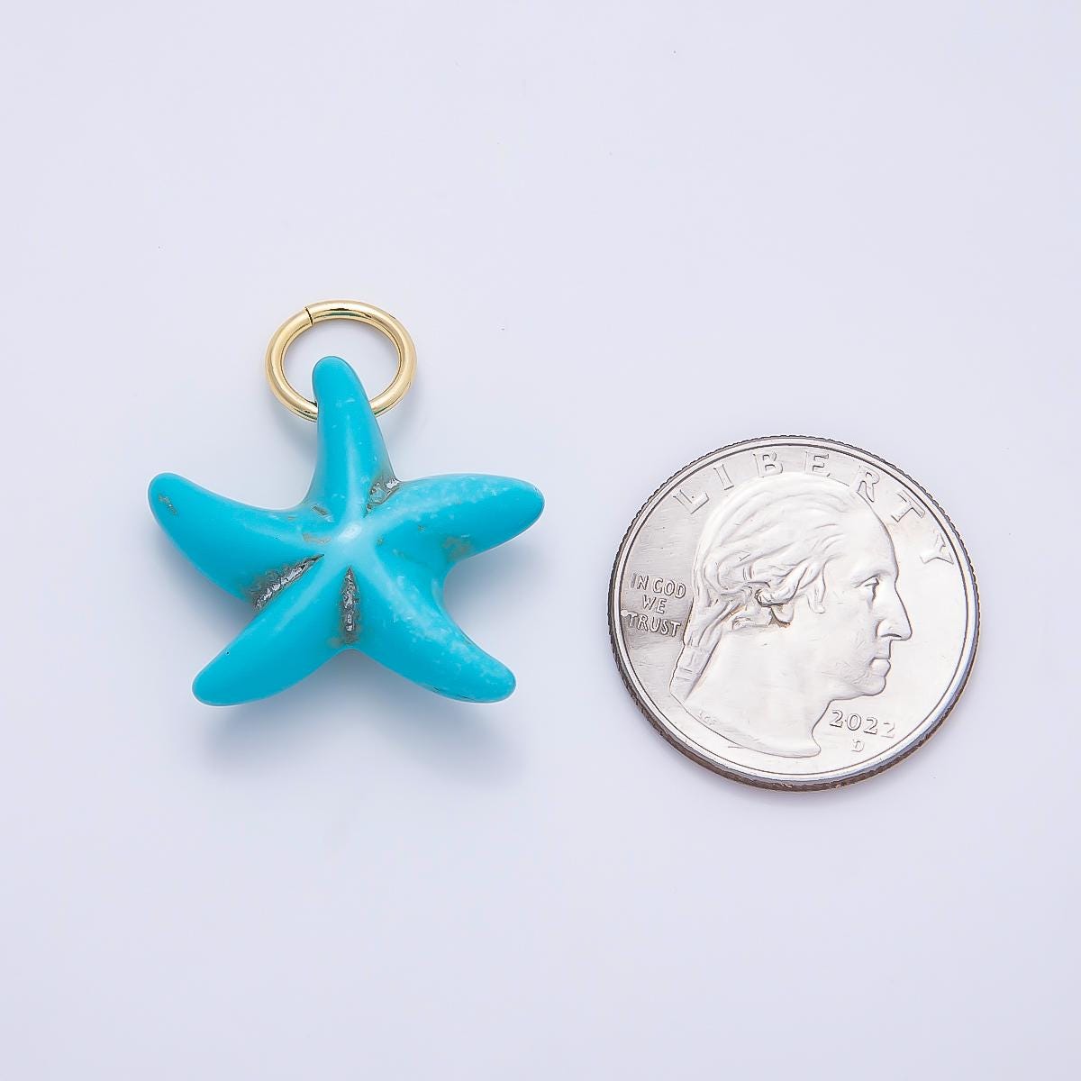 18K Gold Filled 25mm Turquoise, White Agate Gemstone Star Fish Drop Charm Ocean Beach Theme Charms for Jewelry Making Supply | Charms-01405