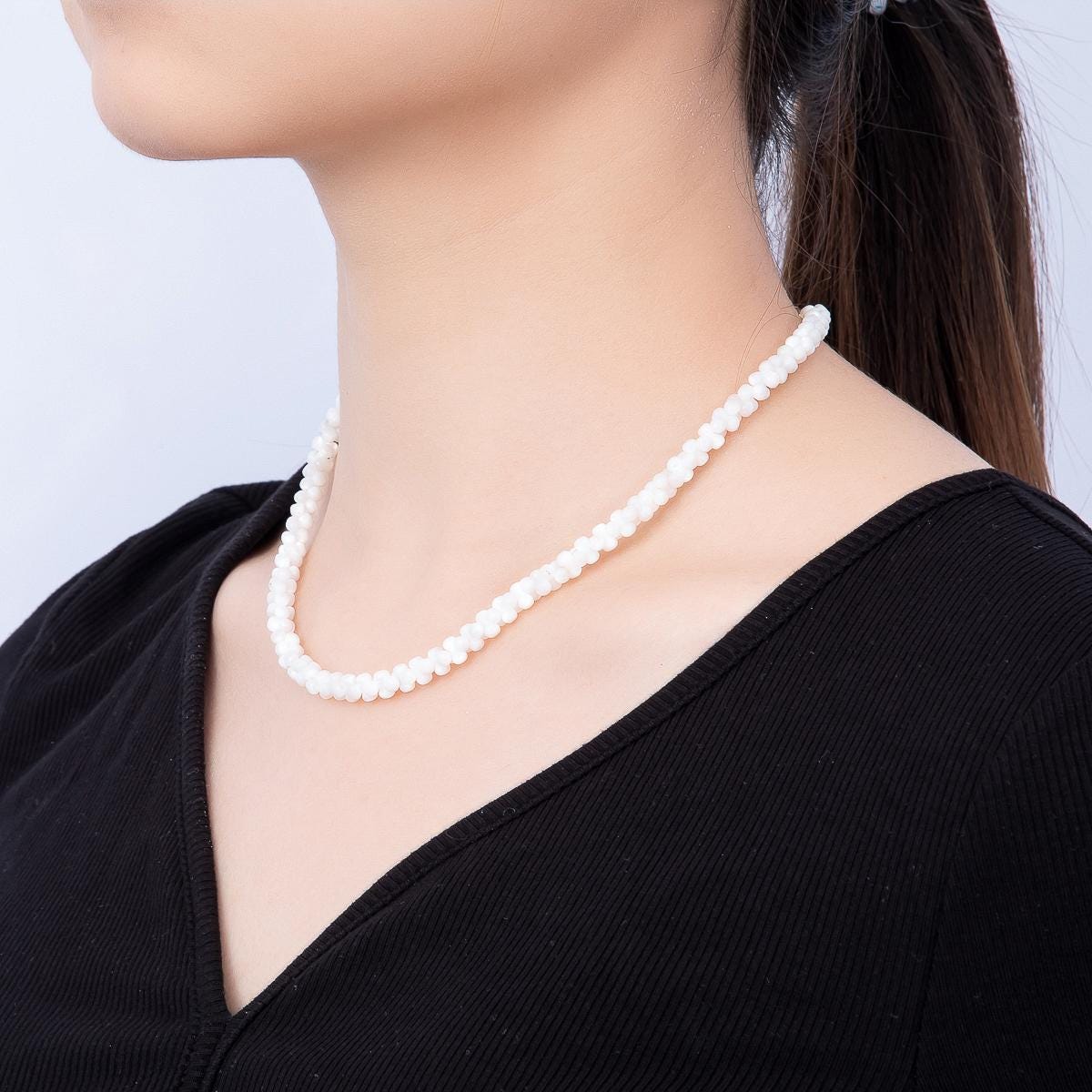 18K Gold Filled 6mm White Quartz Dotted Gemstone Chain 16.5 Inch Necklace Boho Beach Summer Jewelry Wedding Statement Piece | WA-00425