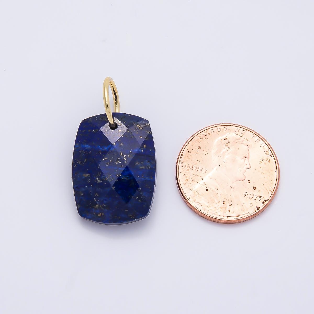 18K Gold Filled 20mm Lapis Lazuli, Turquoise, Rose Quartz, Tiger Eye Multifaceted Gemstone Rectangle Charm DIY Jewelry Supply | Charms-01421