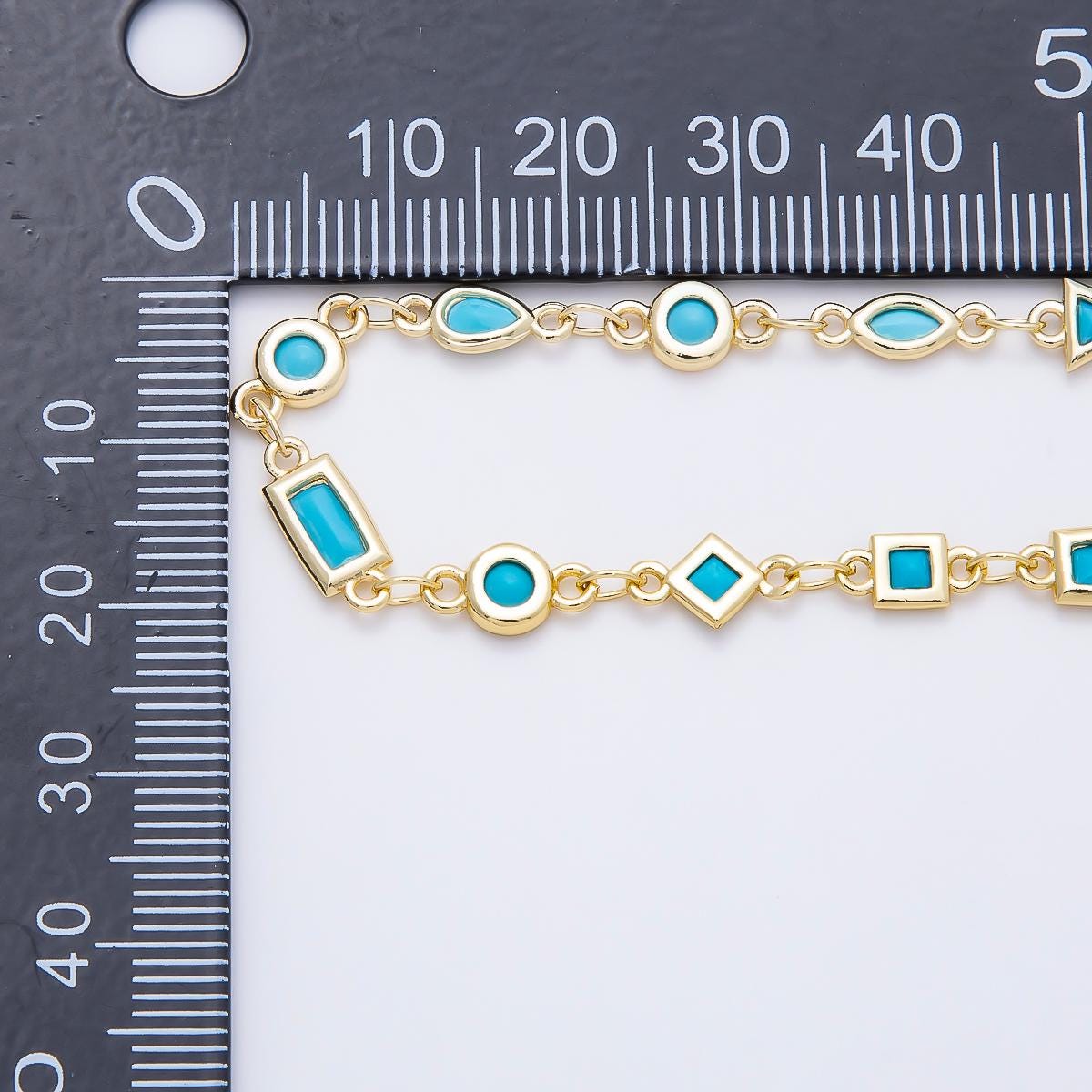 16K Gold Filled 5mm Blue Turquoise Multi Cut Bezel Gemstone Chain by Yard | Roll-01887