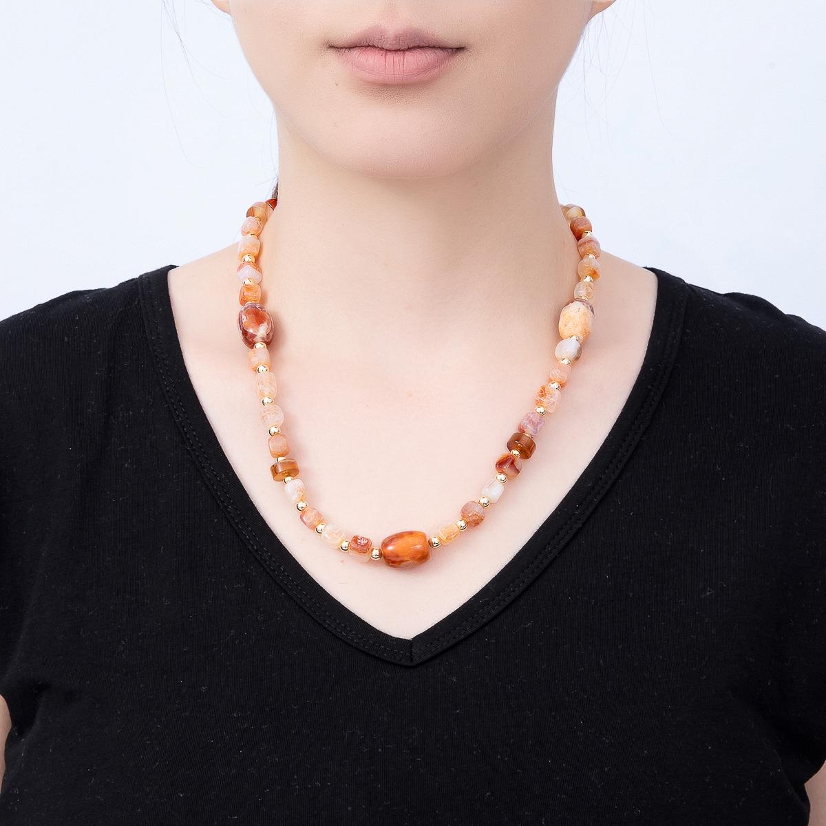Handmade 14K Gold Filled Orange Natural Gemstone 20.5 Inch Necklace Pastel Papaya Beaded Necklace | WA-1657