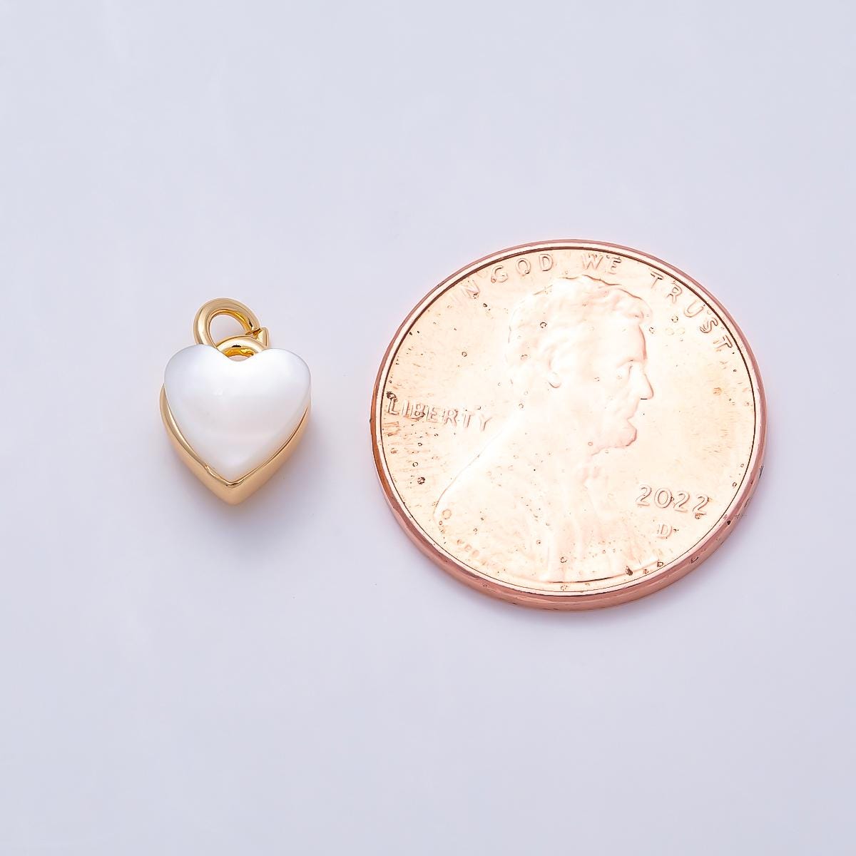 16K Gold Filled 9mm White Shell Pearl Heart Double Sided Mini Charm Layering Necklace Pendant DIY Jewelry Making Supply | Charms-01504