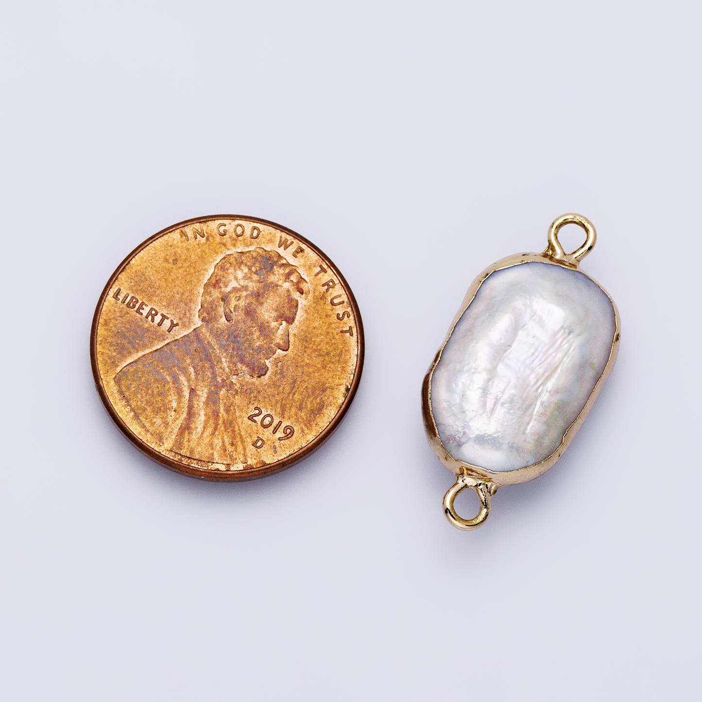 1x freshwater pearl connectors, gold rectangle two loop Mauve Pink charms small natural shell gold edge links p1945