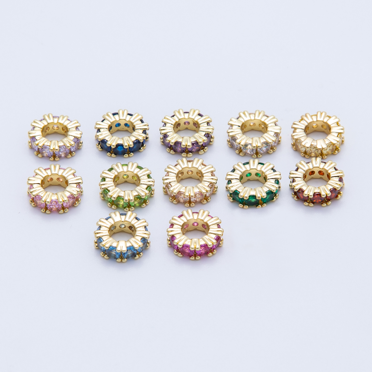 11mm Sparkling 16k gold filled multicolor CZ rondelle spacer beads DIY Jewelry Making Supply for custom bracelet necklace | BEADS-00065