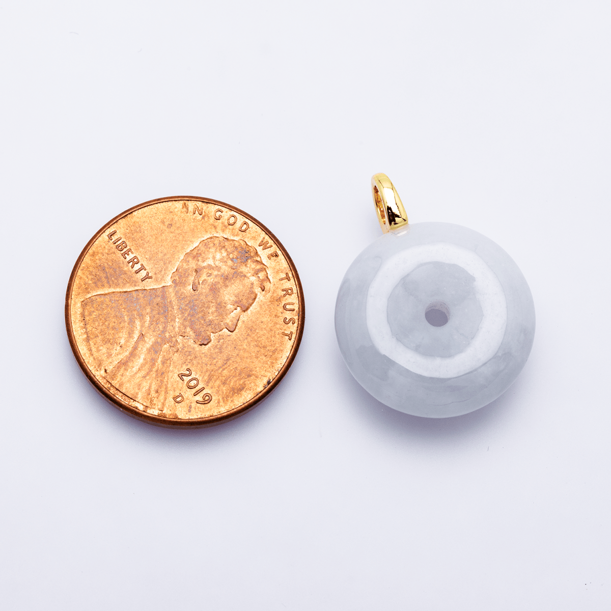 24K Gold Filled 16mm Green Jade Round Donut Charm | M250