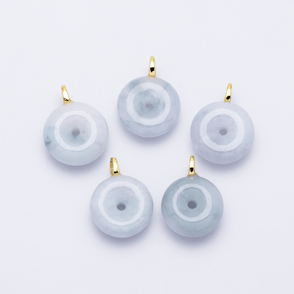 24K Gold Filled 16mm Green Jade Round Donut Charm | M250