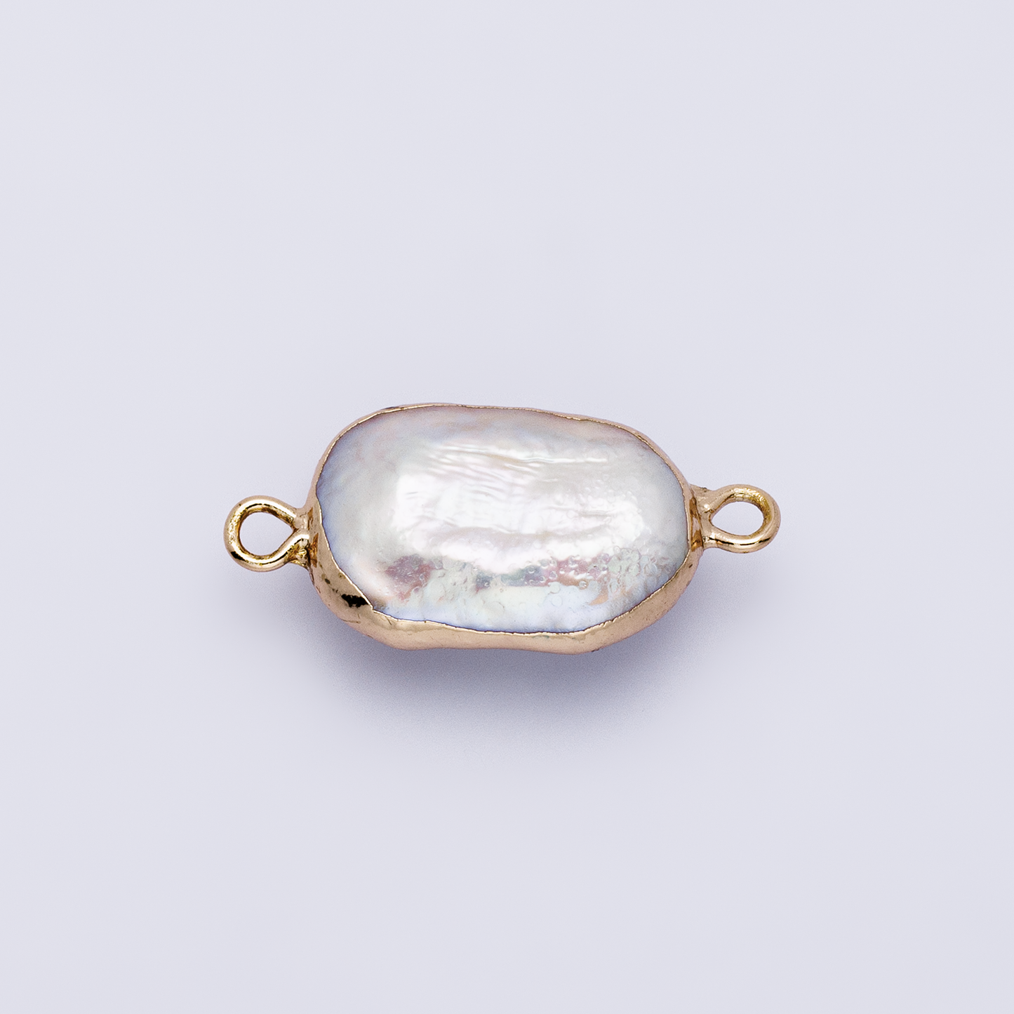 1x freshwater pearl connectors, gold rectangle two loop Mauve Pink charms small natural shell gold edge links p1945