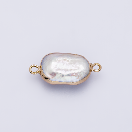 1x freshwater pearl connectors, gold rectangle two loop Mauve Pink charms small natural shell gold edge links p1945