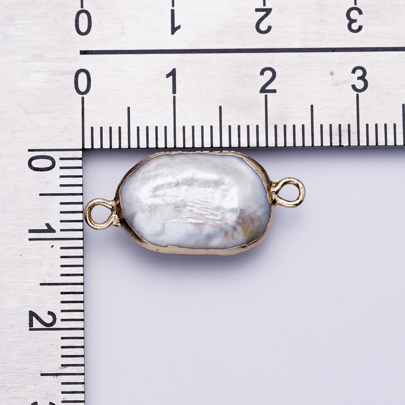 1x freshwater pearl connectors, gold rectangle two loop Mauve Pink charms small natural shell gold edge links p1945