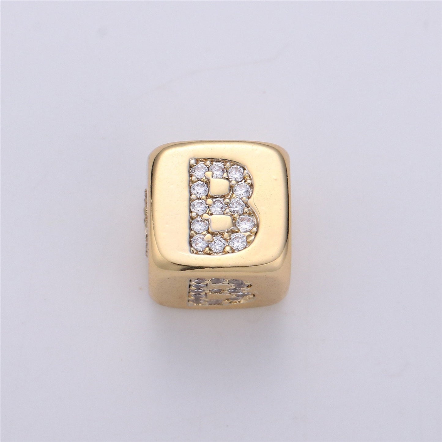 9x9mm Gold Initial Letter Beads, Alphabet Beads, Initial Beads, Alphabet Blocks Micro Pave Initial Block CharmforBracelet Necklace