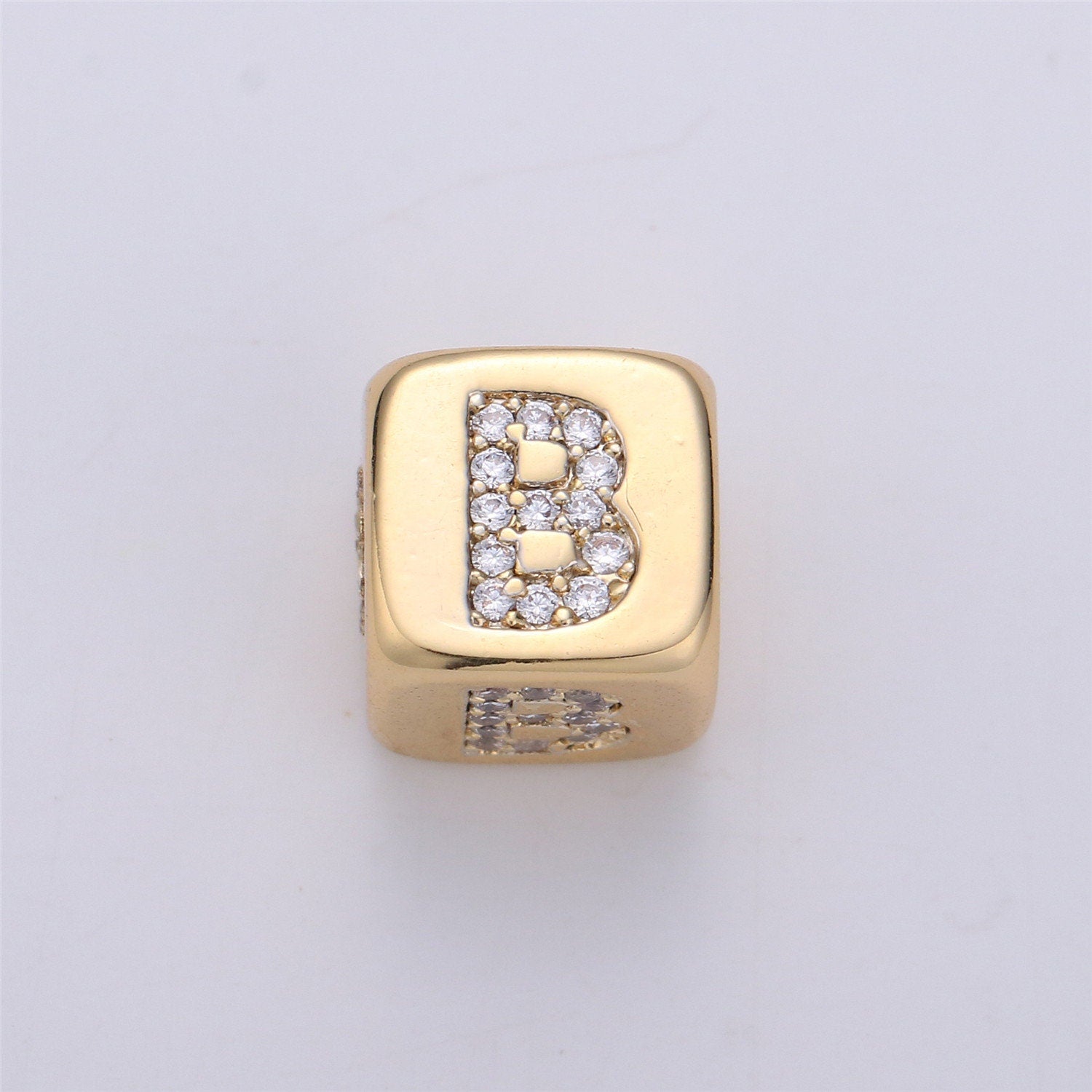 9x9mm Gold Initial Letter Beads, Alphabet Beads, Initial Beads, Alphabet Blocks Micro Pave Initial Block CharmforBracelet Necklace