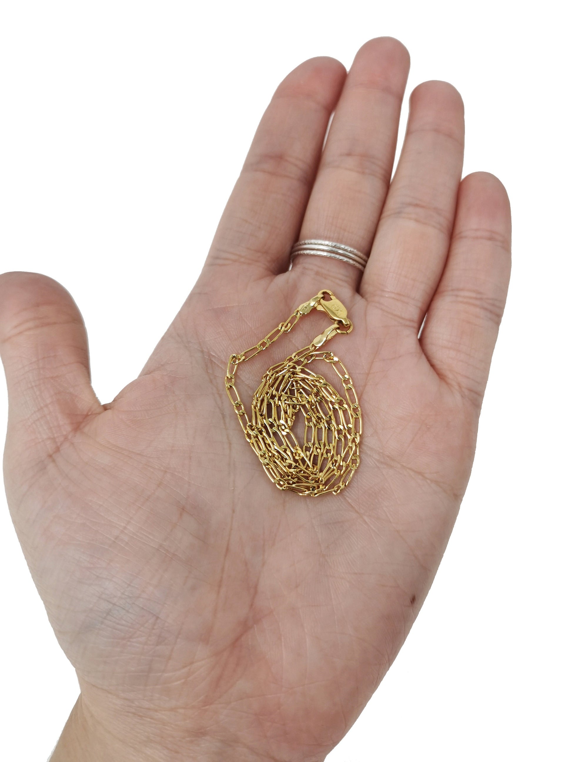 1pc 17.7'' Ready to Use Gold Filled Figaro Necklace Chain, Layering Figaro Chain Dainty Necklace, Perfect for Pendant Charm Necklace, 445