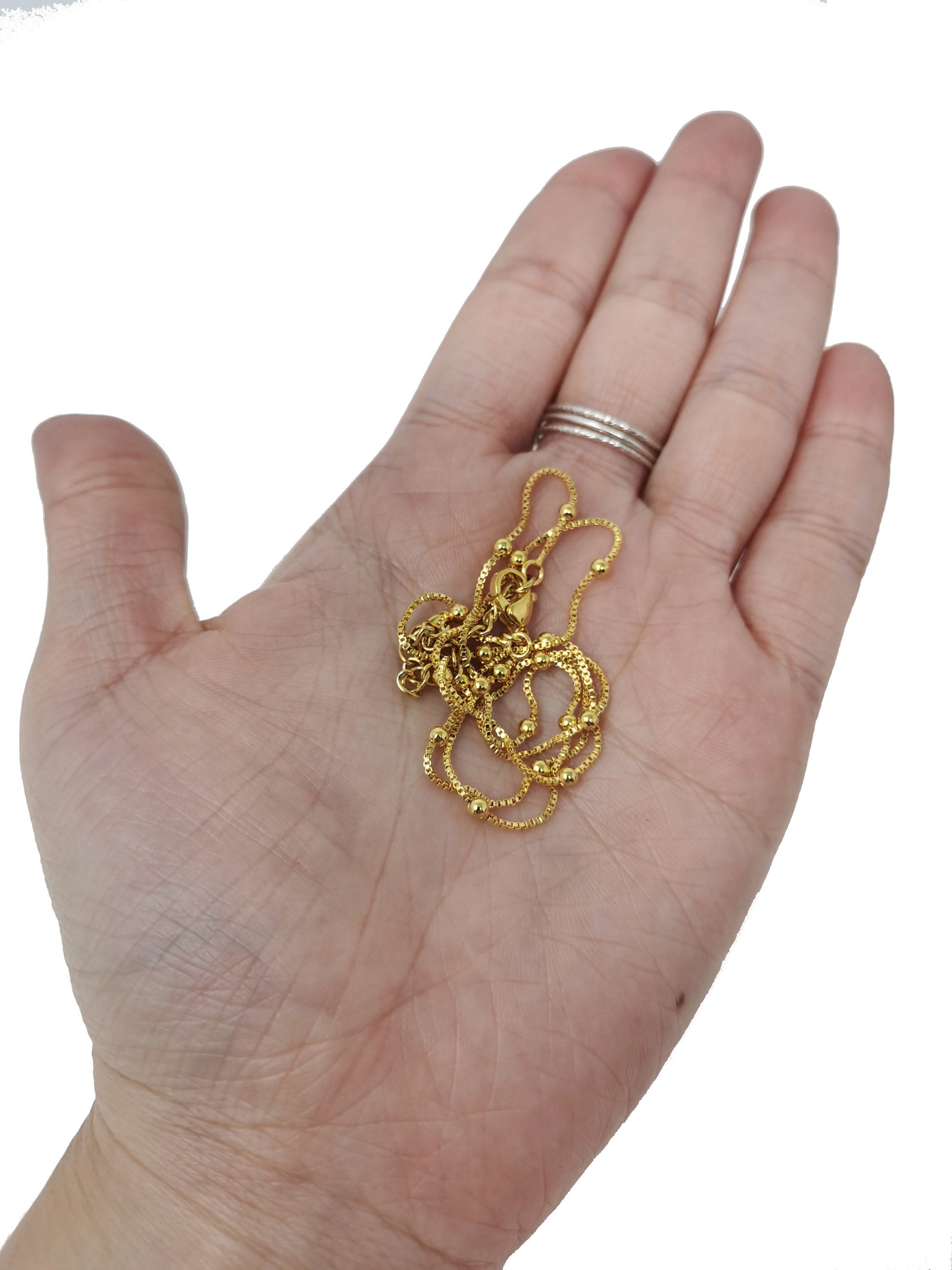 1pc 17.7'' ready to wear 24k Gold Filled Square Box Chain Necklace Layering Dainty Box Chain Jewelry Making with 2'' extender Supply CH-605