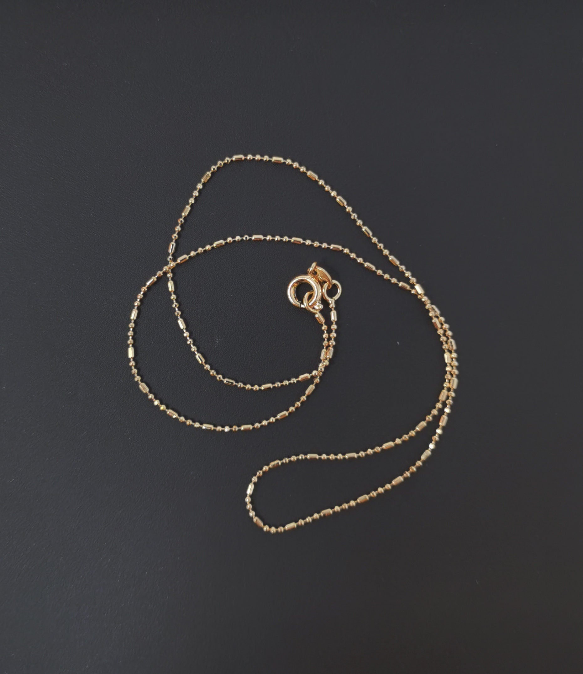 1pc 13.7'' Ready to Use 18K Rose Gold Bead Necklace Chain, Layering Beaded Chain, Dainty Beaded Necklace, For Pendant Chain Necklace, 508