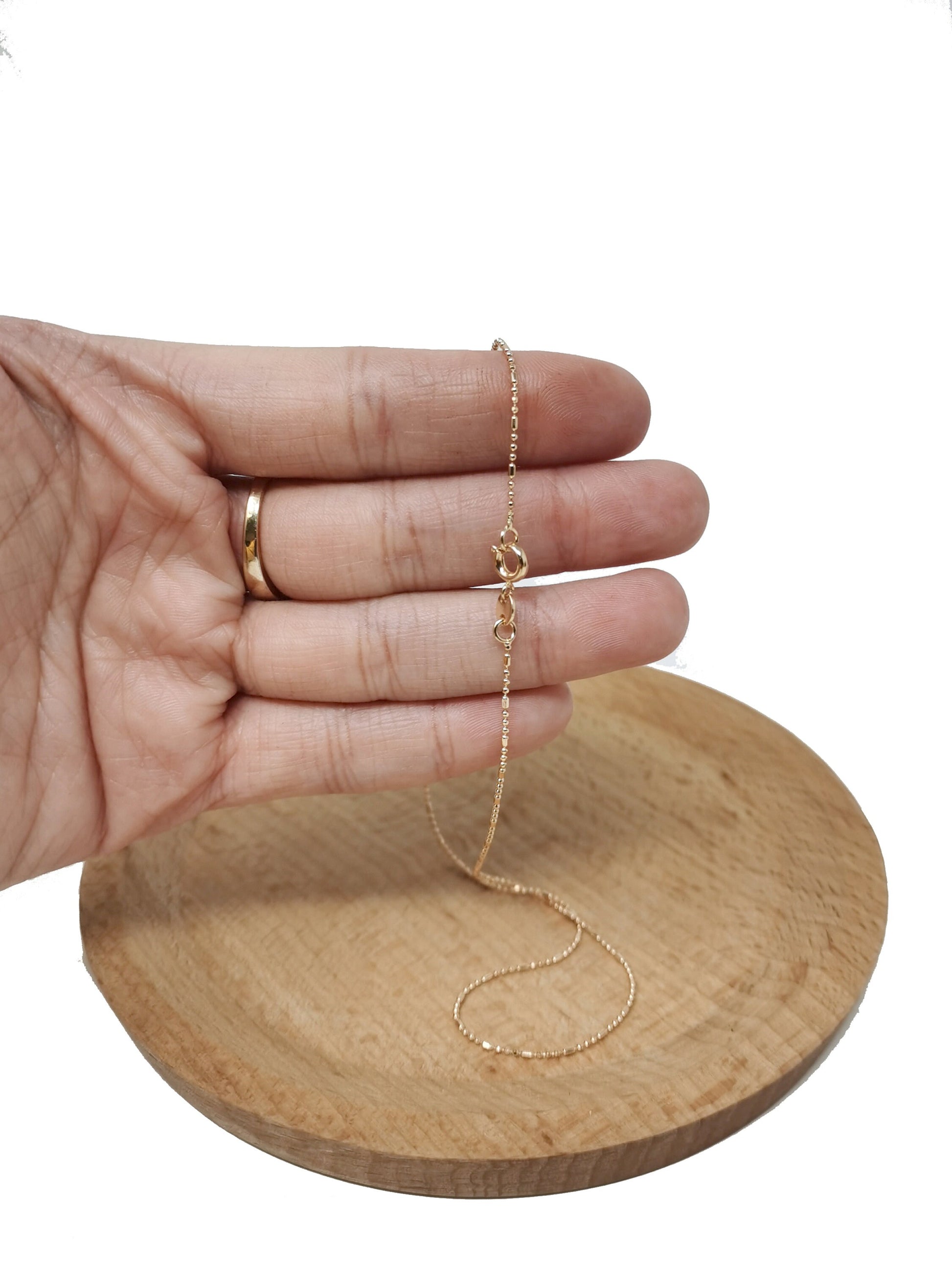 1pc 13.7'' Ready to Use 18K Rose Gold Bead Necklace Chain, Layering Beaded Chain, Dainty Beaded Necklace, For Pendant Chain Necklace, 508