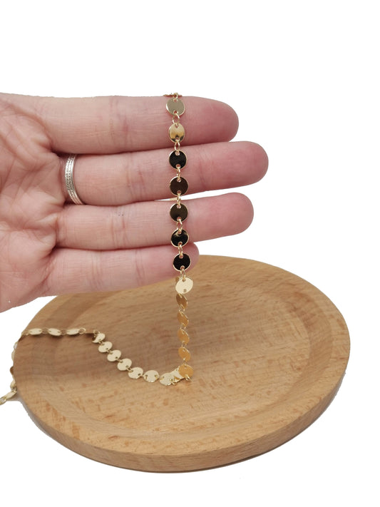 Circle Charm Gold Chain by Yard, Round Disc Charm Chain-, Wholesale bulk Roll Chain for Jewelry Making, Thickness 1mm, Roll- 9