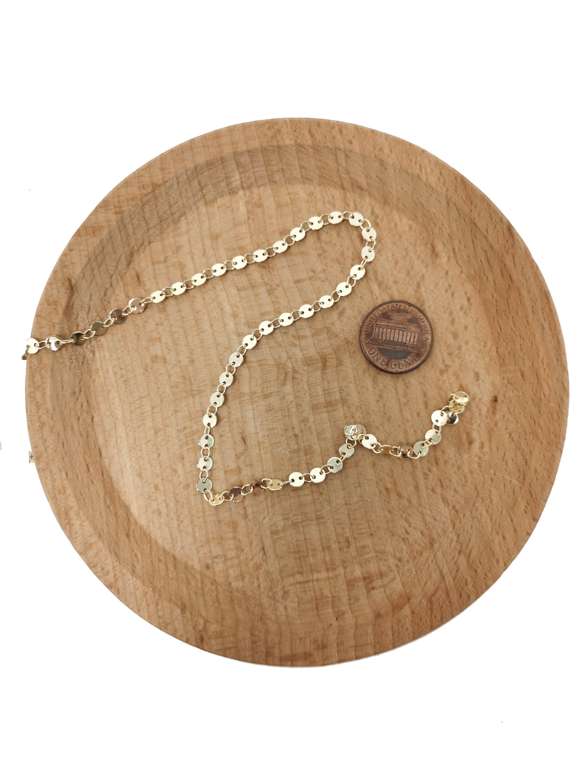 14K Gold Filled Anchor Chain by Yard, Round Circle Disc Charm Chain by Foot, Wholesale bulk Roll Chain for Jewelry Making, Thickness 1mm, 21