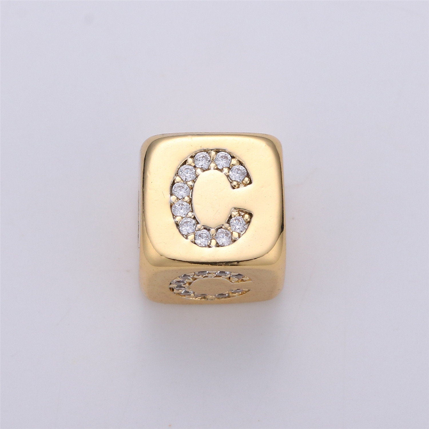 9x9mm Gold Initial Letter Beads, Alphabet Beads, Initial Beads, Alphabet Blocks Micro Pave Initial Block CharmforBracelet Necklace