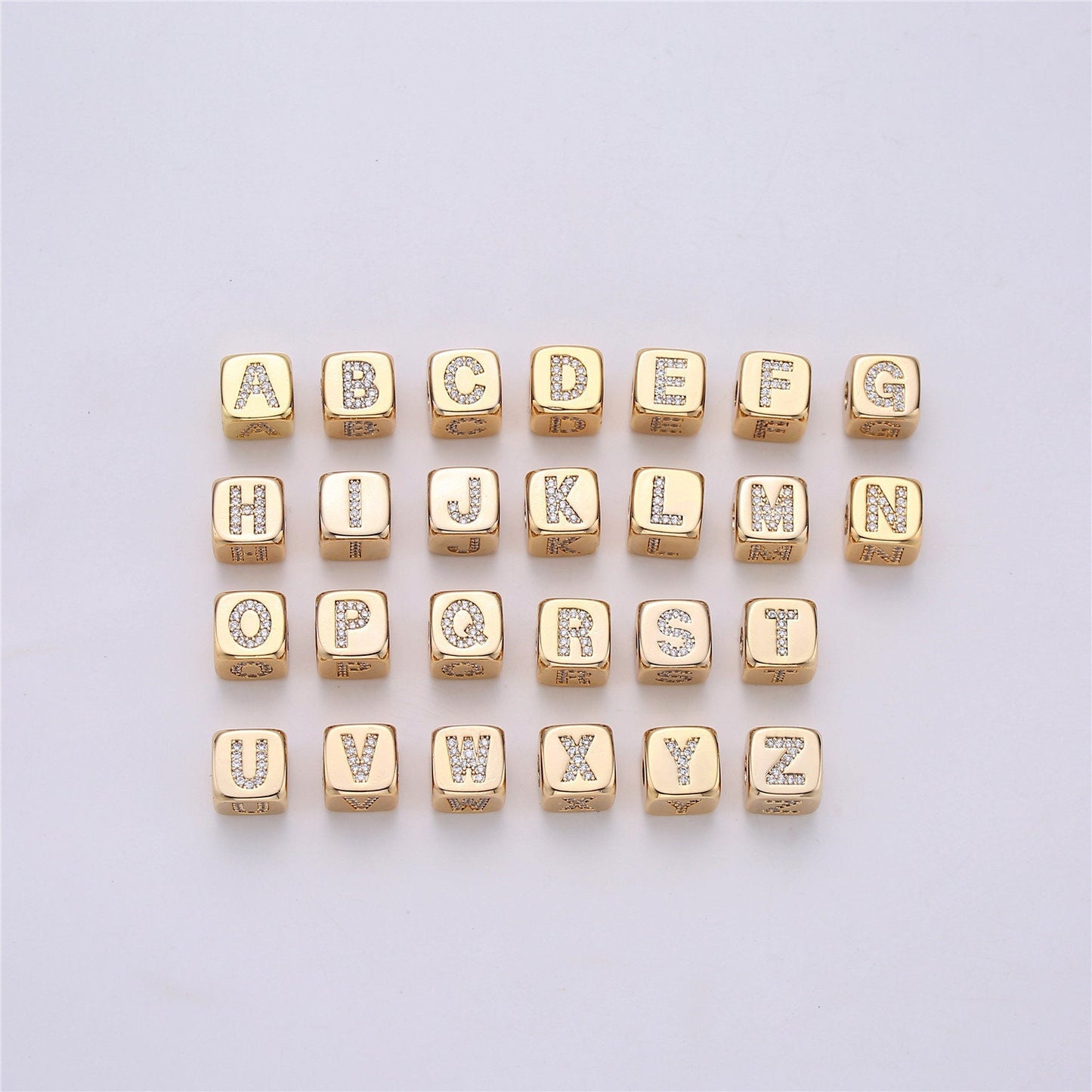 9x9mm Gold Initial Letter Beads, Alphabet Beads, Initial Beads, Alphabet Blocks Micro Pave Initial Block CharmforBracelet Necklace