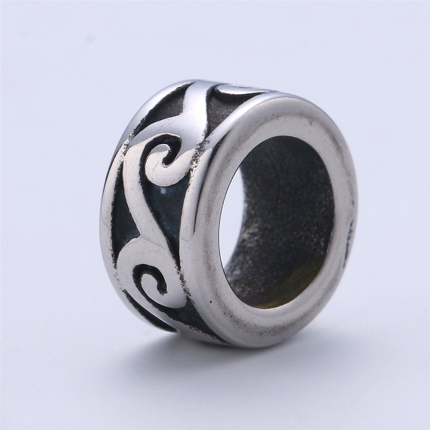1pc Stainless Steel Large Hole Wave Spacer Bead, for DIY Jewelry Making European Charms Beaded Bracelet, Bead Size 12x7mm Hole 4mm, B-444