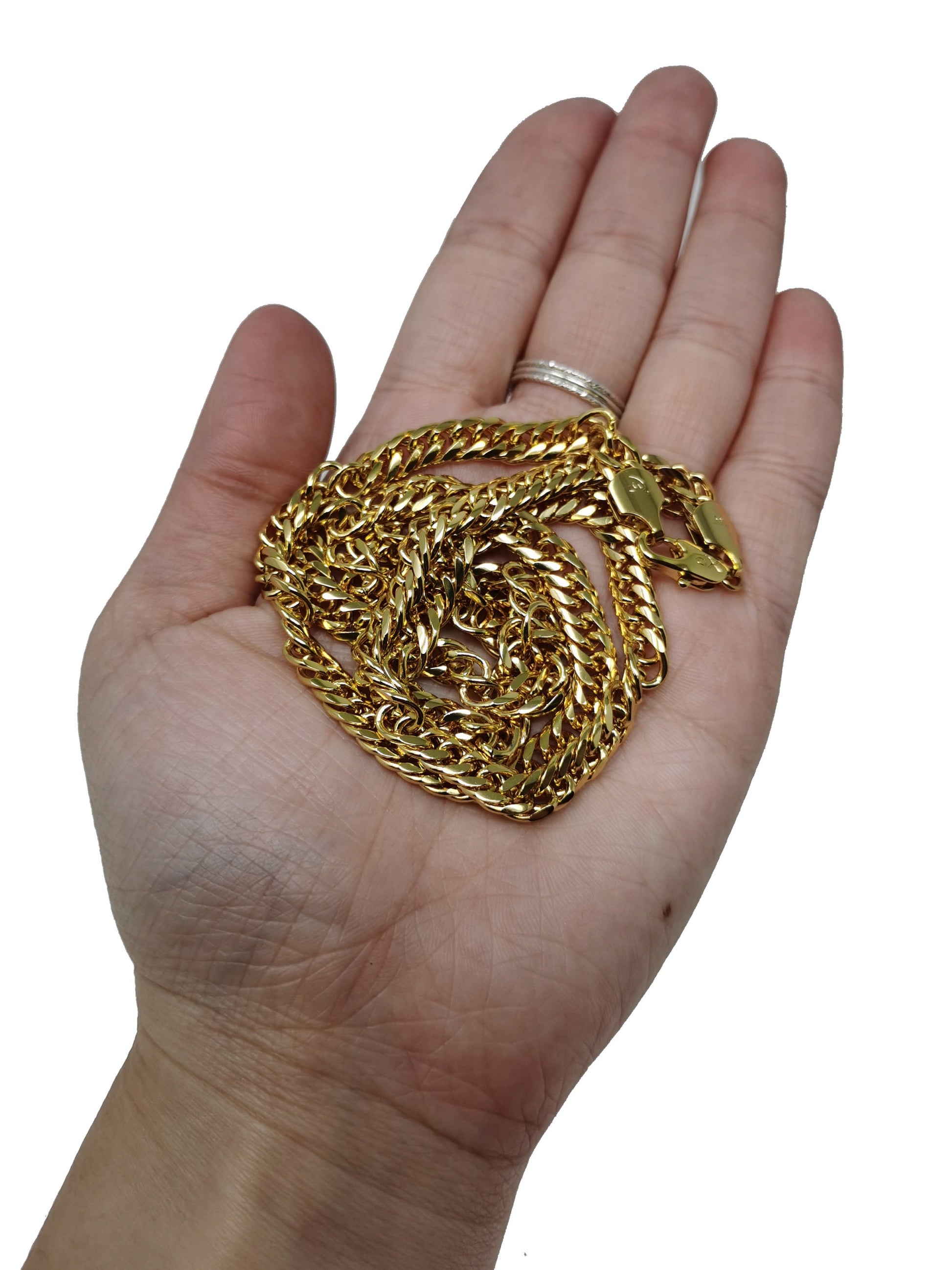 1pc 23.5'' Ready to Use 24K Gold Filled Cuban Curb Necklace Chain, Layer Cuban Curb Chain Dainty Necklace, Pendant Charm Necklace Making-417